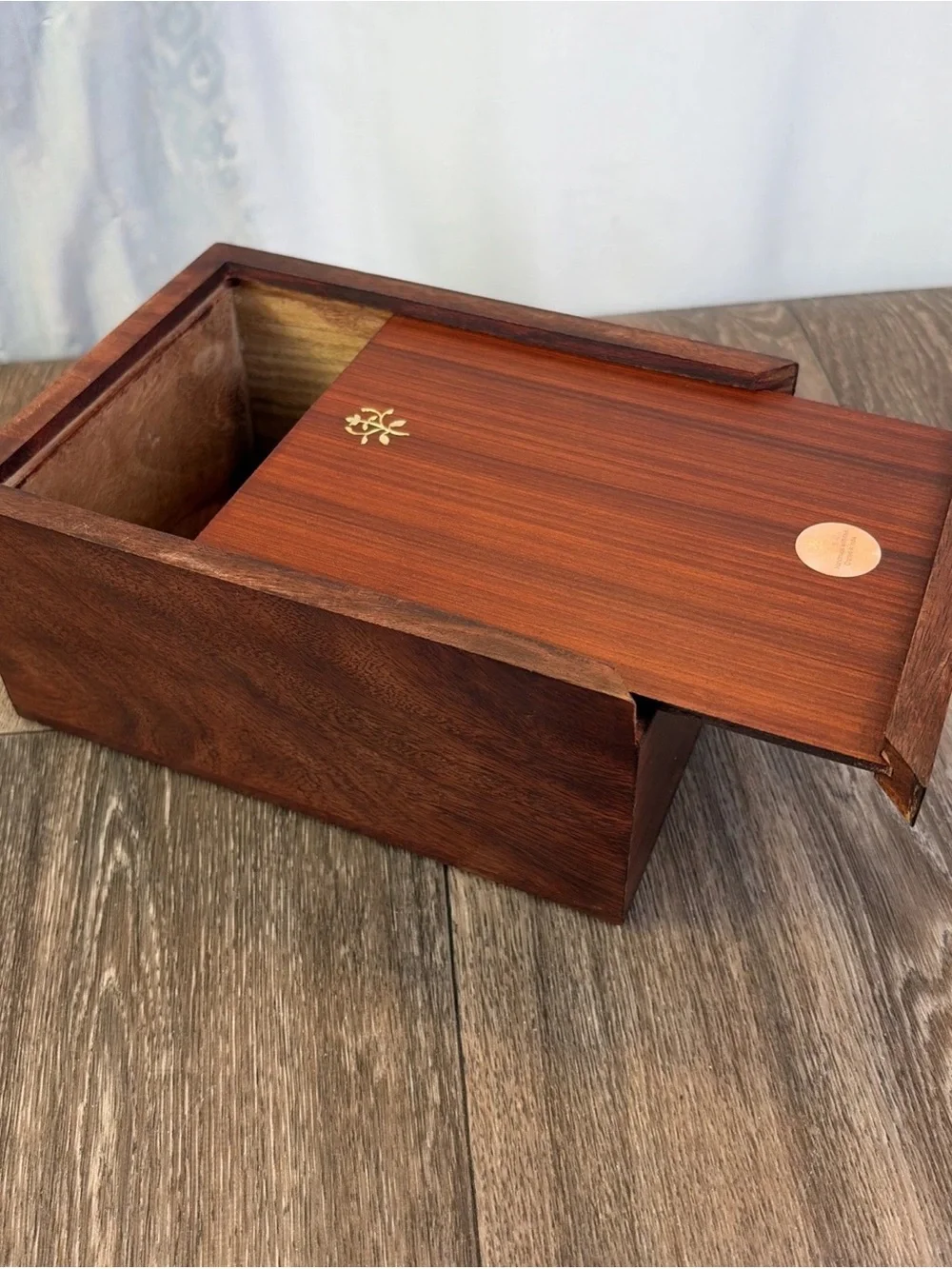 Hand-Carved Wooden Storage Box in Dark Brown